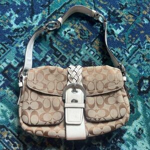Vintage Coach Signature C Beige Canvas Shoulder Bag Purse